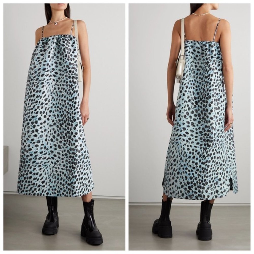 NWT GANNI leopard jacquard dress Size 42 - Picture 1 of 12